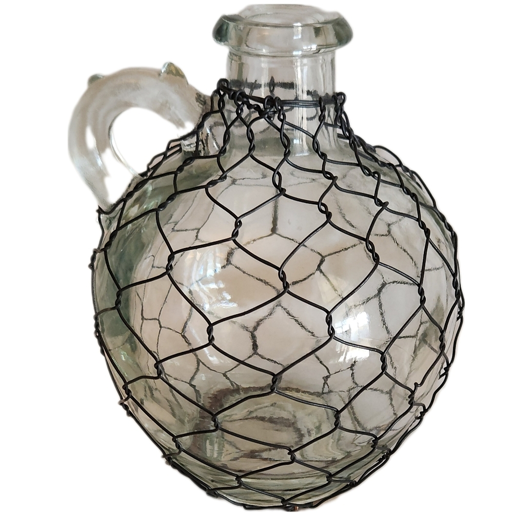 Vintage Glass Jug with Wire Netting